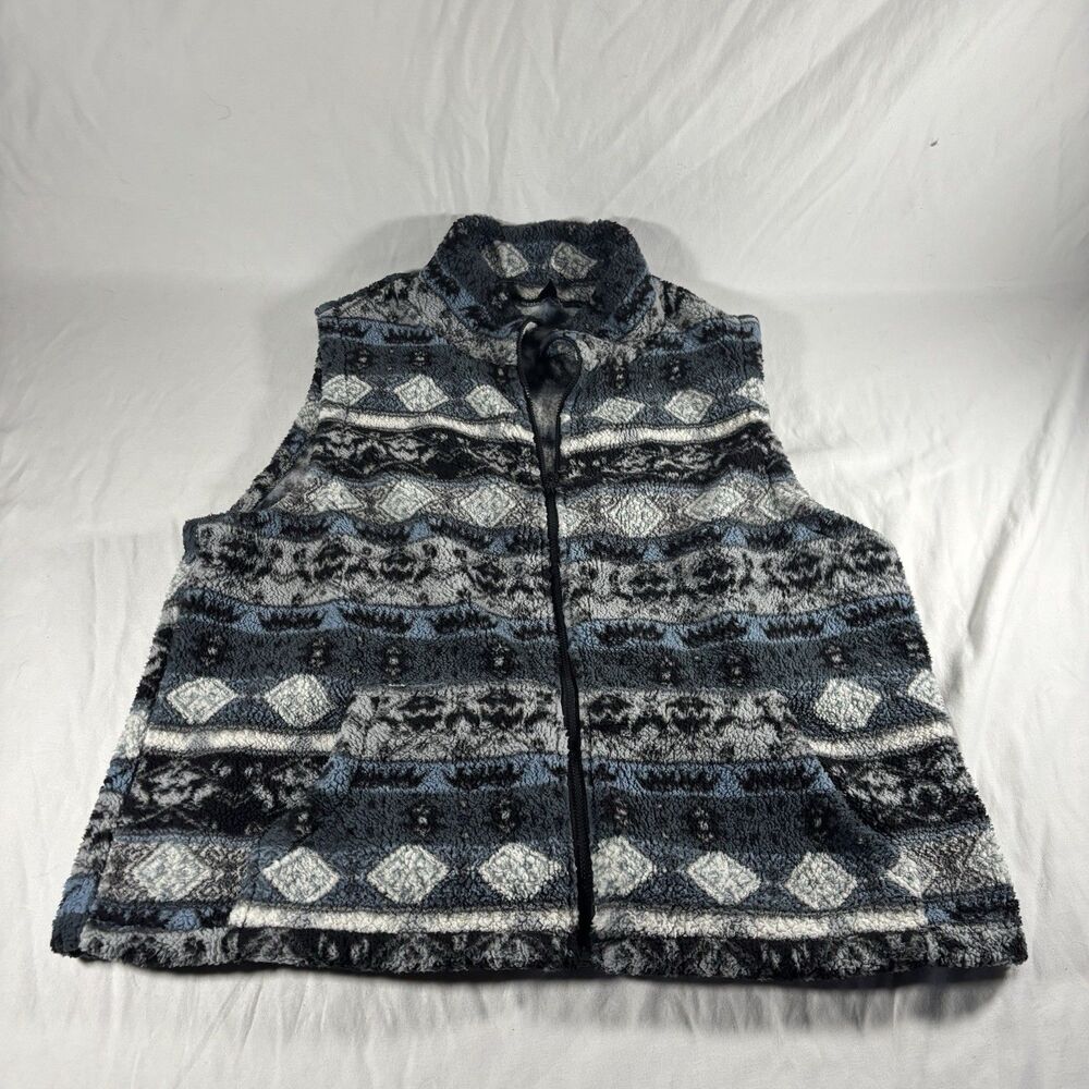 SHEIN Womens Fleece Zip Vest Aztec Gray Blue XL US 12